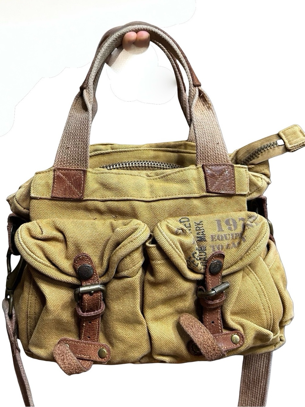 Kakadu Traders Messenger Bag Mens Medium Beige Canvas Leather Crossbody Outdoor